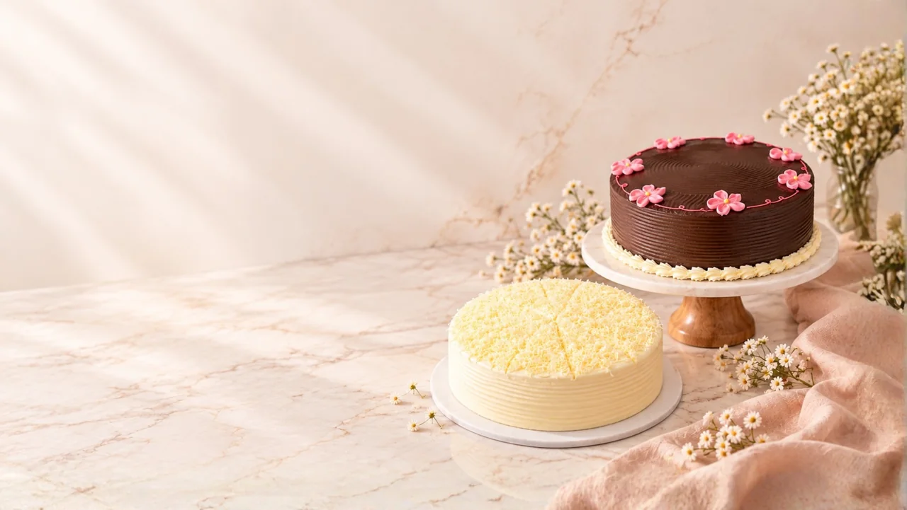 Chocolate and cheese cakes decorated for happy moments